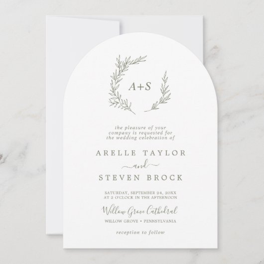 Invitation Feuille minimale | Arche verte d'olive en un seul  (Devant)