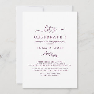 Invitation Feuille minimale Aubergine "Célébrons"