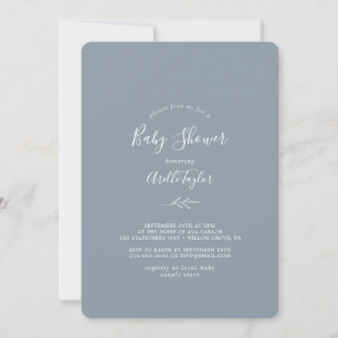 Invitation Feuille minimale   Baby shower bleu Dusty
