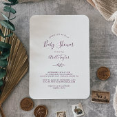 Invitation Feuille minimale | Baby shower d'aubergine