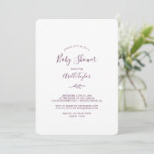 Invitation Feuille minimale | Baby shower d'aubergine (Debout devant)