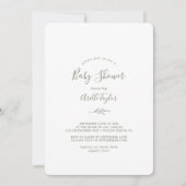 Invitation Feuille minimale | Baby shower vert olive (Devant)