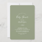Invitation Feuille minimale | Baby shower vert Sage (Devant)