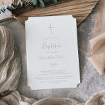 Invitation Feuille minimale | Baptême rose<br><div class="desc">Cette invitation au baptême rose vermillon minimaliste est parfaite pour un baptême de bébé élégant. Le design se compose d'une simple silhouette de verdure rose pâle et de style minimaliste classique.</div>