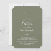 Invitation Feuille minimale | Baptême vert foncé (Devant)