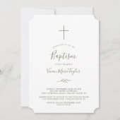 Invitation Feuille minimale | Baptême vert olive (Devant)