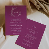 Invitation Feuille minimale | Berry Purple All In One Mariage