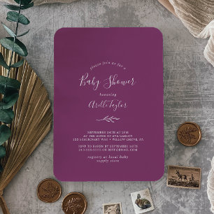 Invitation Feuille minimale   Berry Purple Baby shower Invita