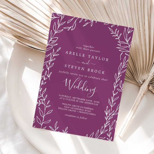 Invitation Feuille minimale | Berry Purple Mariage