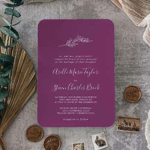 Invitation Feuille minimale   Berry Purple Mariage traditionn