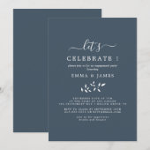 Invitation Feuille minimale | Bleu ardoise "Célébrons" (Devant / Derrière)