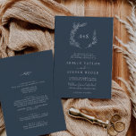 Invitation Feuille minimale | Bleu Ardoise Tout En Un Mariage<br><div class="desc">Ce bleu d'ardoise minimale en feuille tout en un faire-part de mariage est parfait pour un mariage élégant. Le design se compose d'une simple silhouette verte dans un bleu gris foncé avec un style minimaliste classique. Personnalisez avec les initiales du couple. Enregistrez du papier en incluant les détails au verso...</div>