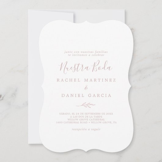 Invitation Feuille minimale | Blush Pink Espagnol Nuestra Bod (Devant)