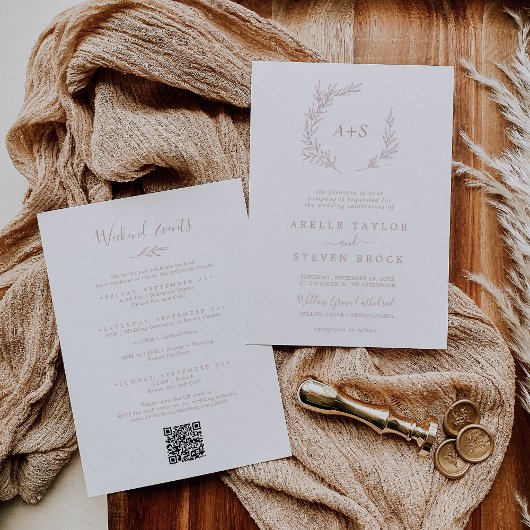 Invitation Feuille minimale | Blush Pink Weend Events Mariage