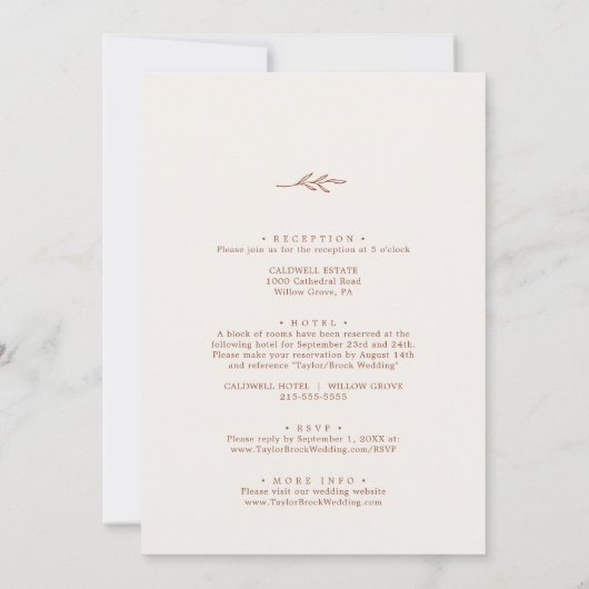 Invitation Feuille minimale | Boho Cream All In One Mariage (Dos)