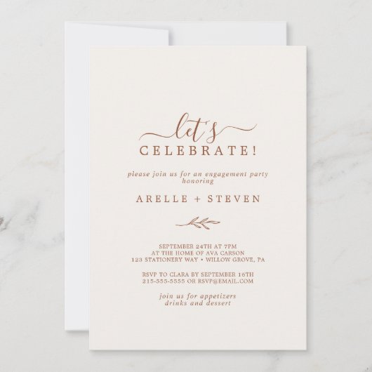 Invitation Feuille minimale | Boho Cream Célébrons (Devant)
