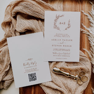 Invitation Feuille minimale   Boho Cream Monogram QR Code Mar