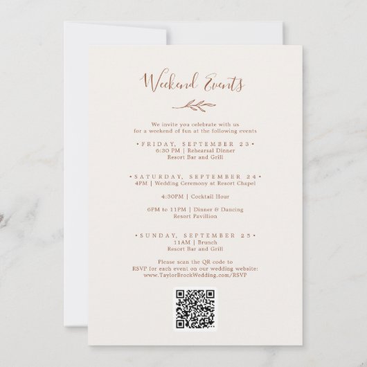 Invitation Feuille minimale | Boho Cream Weekend Events Maria (Dos)