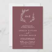 Invitation Feuille minimale | Bourgogne tout en un Mariage (Devant)