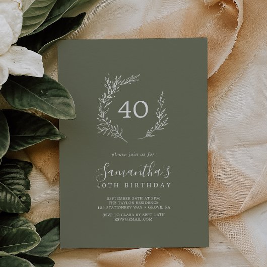 Invitation Feuille minimale | Dark Green 40e anniversaire