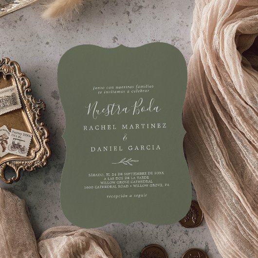 Invitation Feuille minimale | Dark Green Espagnol Nuestra Bod