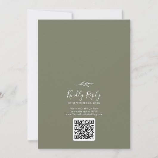 Invitation Feuille minimale | Dark Green Monogram QR Code Mar (Dos)