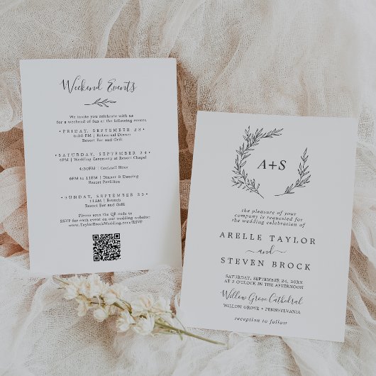 Invitation Feuille minimale | Dark Grey Weekend Events Mariag