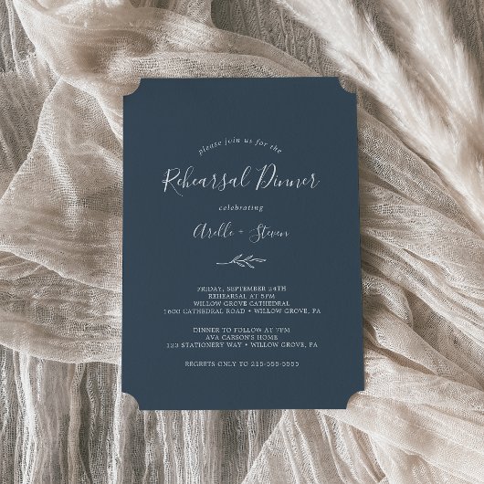 Invitation Feuille minimale | Dîner de répétition bleu ardois