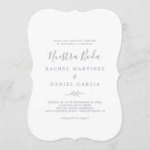Invitation Feuille minimale   Dusty Blue Espagnol Nuestra Bod