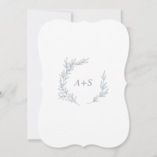 Invitation Feuille minimale | Dusty Blue Monogram Back Mariag (Dos)