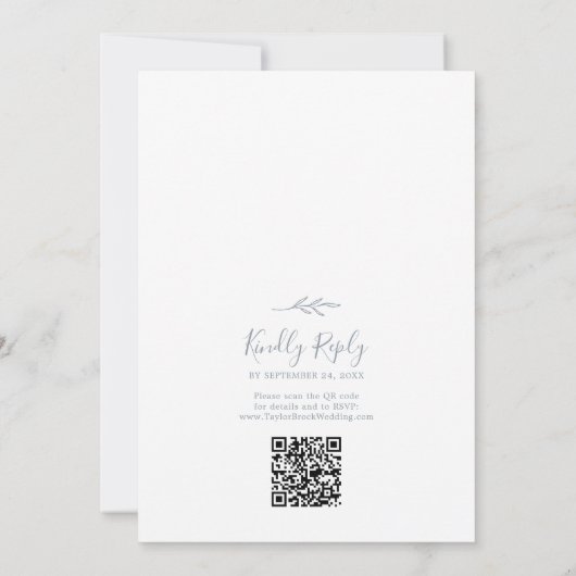 Invitation Feuille minimale | Dusty Blue Monogram QR Code Mar (Dos)