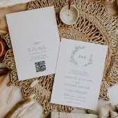 Invitation Feuille minimale | Dusty Blue Monogram QR Code Mar