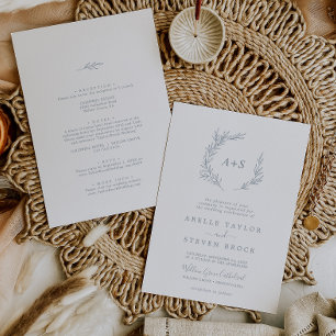 Invitation Feuille minimale   Dusty Blue Tout en un Mariage