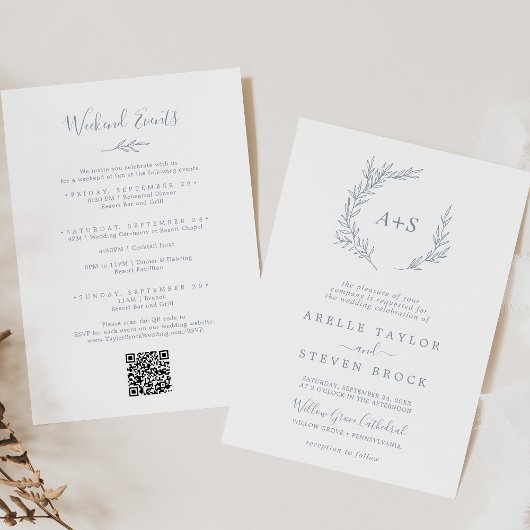 Invitation Feuille minimale | Dusty Blue Weekend Events Maria