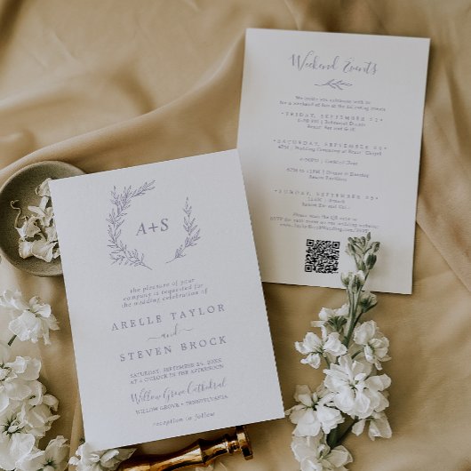 Invitation Feuille minimale | Dusty Purple Weekend Events Mar