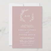 Invitation Feuille minimale | Dusty Rose Mariage de monogramm (Devant)