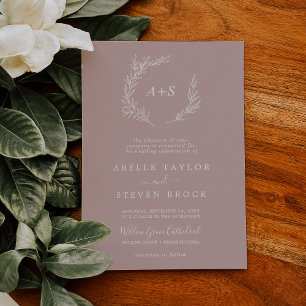 Invitation Feuille minimale Dusty Rose Mariage de monogramm