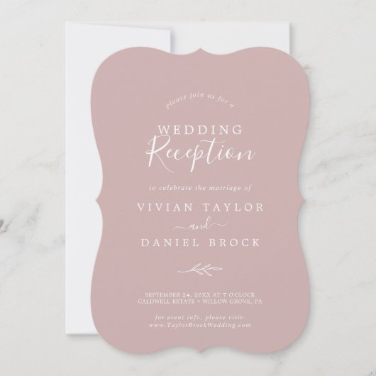 Invitation Feuille minimale | Dusty Rose Mariage Réception (Devant)