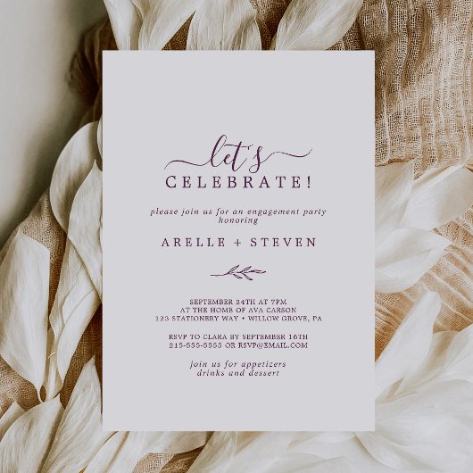Invitation Feuille minimale | Eggplant Célébrons