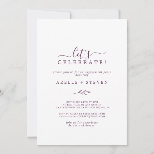 Invitation Feuille minimale | Eggplant Célébrons (Devant)