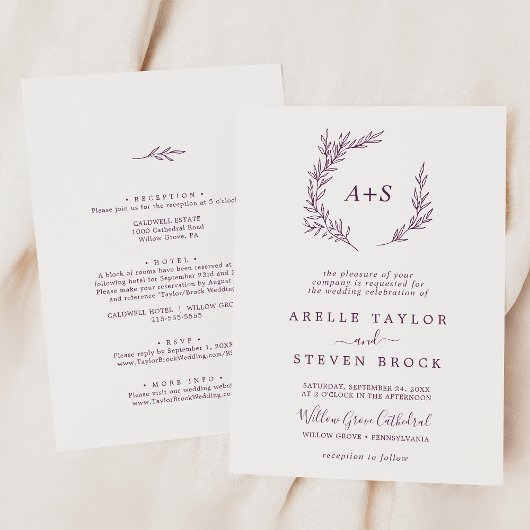 Invitation Feuille minimale | Eggplant Tout En Un Mariage