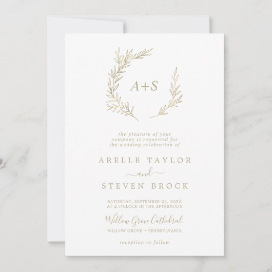 Invitation Feuille minimale | Gold All In One Mariage (Devant)