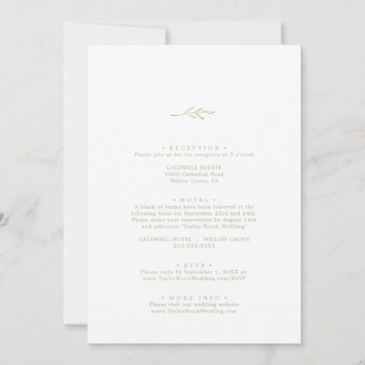 Invitation Feuille minimale | Gold All In One Mariage (Dos)