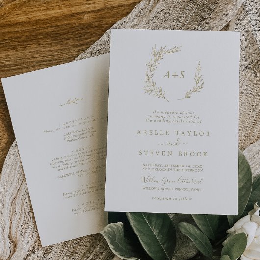 Invitation Feuille minimale | Gold All In One Mariage