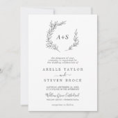 Invitation Feuille minimale | Gris foncé Tout en un Mariage (Devant)