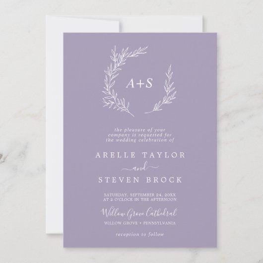 Invitation Feuille minimale | Lavender Weekend Events Mariage (Devant)