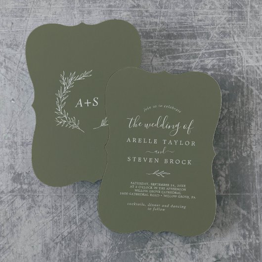Invitation Feuille minimale | Mariage arrière du monogramme v
