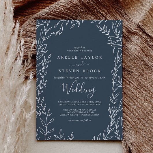 Invitation Feuille minimale | Mariage bleu ardoise
