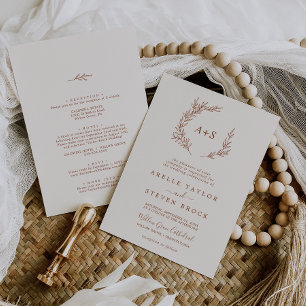 Invitation Feuille minimale   Mariage bohème crème tout-en-un