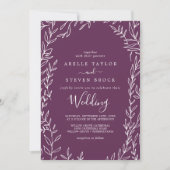 Invitation Feuille minimale | Mariage d'aubergine foncée (Devant)